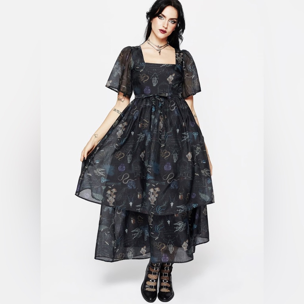 Dark Romantic Disturbia Maudeline Victoriana Organza Midaxi Dress Size 12 NEW